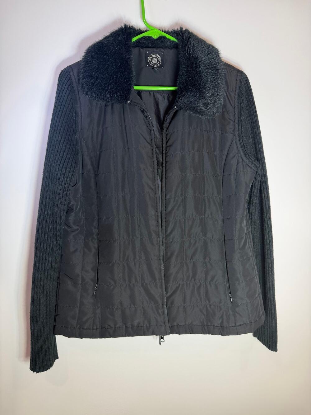By Design Sport Womens Black Quilted Faux Fur Jacket Size M